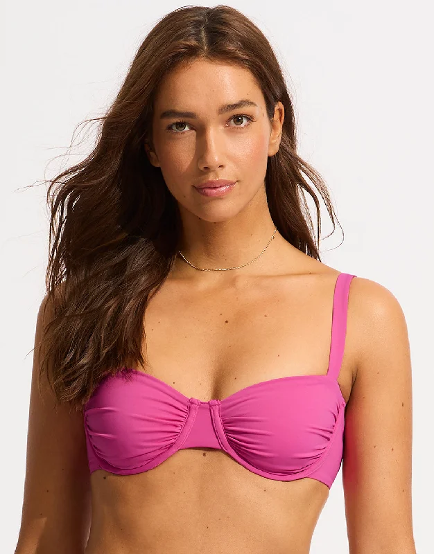 Collective Ruched Underwired Bikini Top - Hot Pink