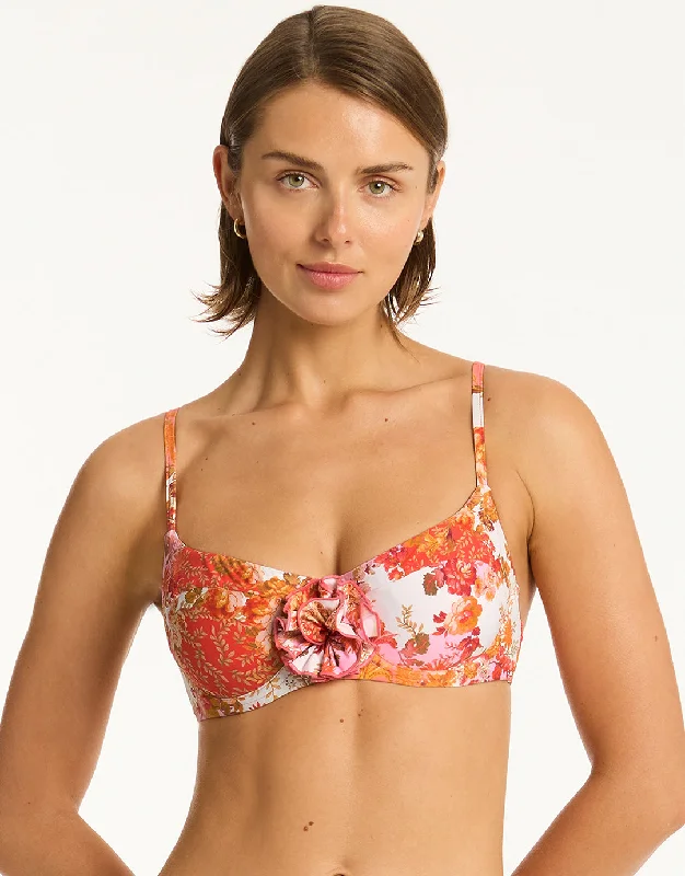 Daisyfield Balcony Bikini Top - Coral