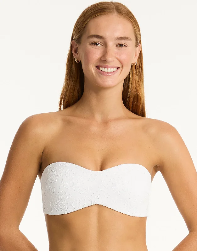 Interlace Bandeau Bikini Top - White