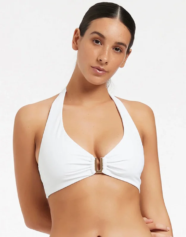 Jetset D DD U Trim Halter Bikini Top - White