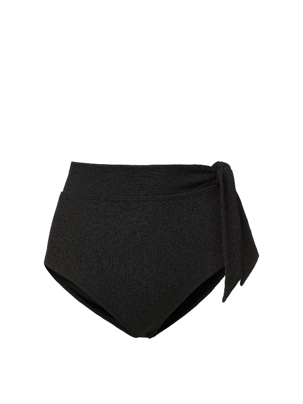 Side Tie High Waist Bottom Black Texture