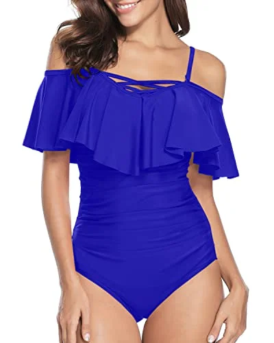 Vintage Ruffle One Piece Swimsuits For Women-Royal Blue