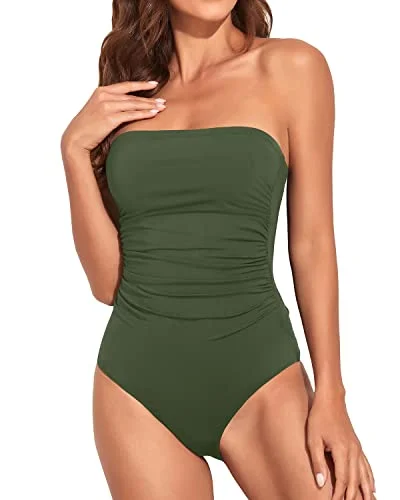 Bandeau Swimsuit Strapless Bathing Suits For Women-Army Green