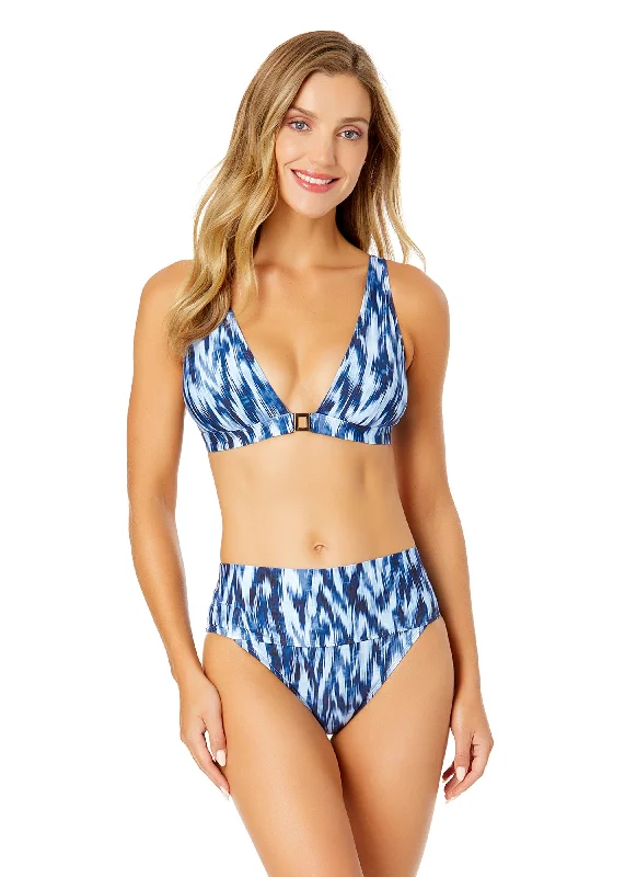 Women's Tie Dye Ikat Ring Plunge Triangle Bikini Swim Top