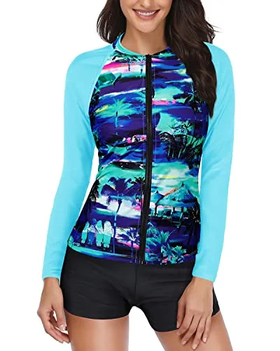 Women's UPF 50+ Two Piece Bathing Suit Long Sleeve Zipper Rash Guard Swimsuit