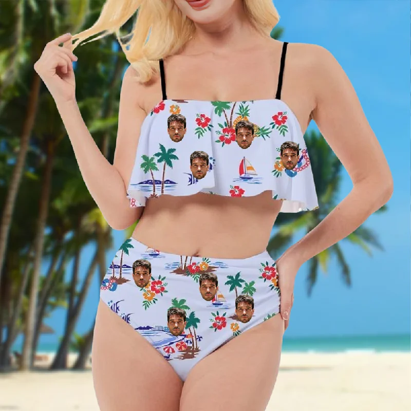 Custom Face Ruffle Swimsuit Tropical Bikinis