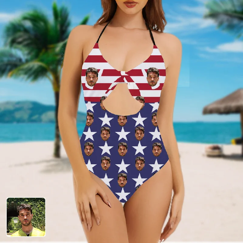 Custom Flag Bow One Piece Women's Swimsuit