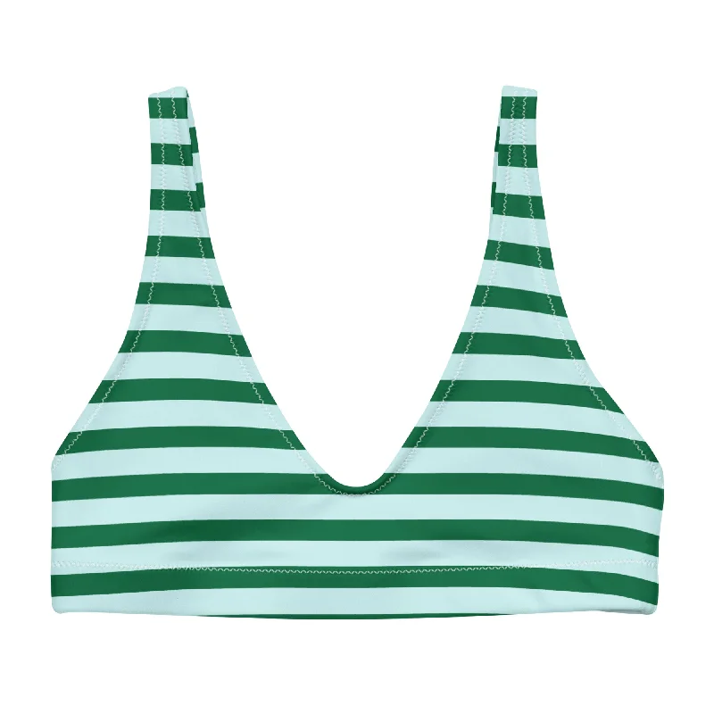 Green and Light Cyan Beach Stripes Halter Bikini Top