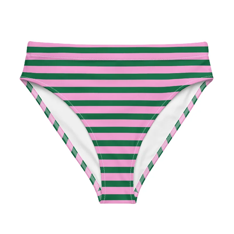 Green and Pink Beach Stripes High Waisted Bikini Bottom