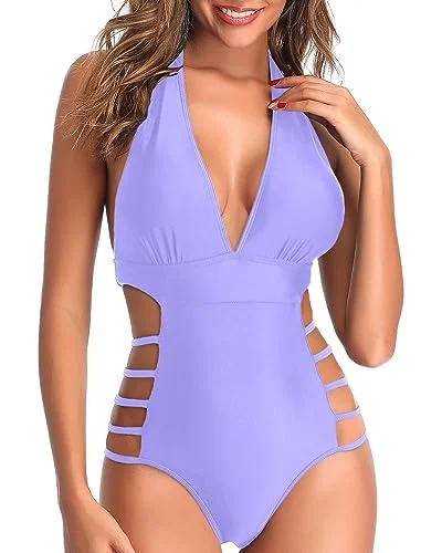 Halter Plunge V-Neck Cutout One Piece Swimsuit