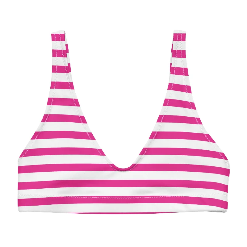 Hot Pink and White Beach Stripes Halter Bikini Top