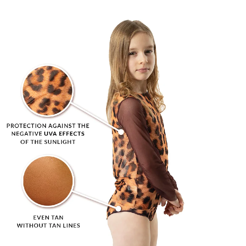 KID's girl's Smart Swim T-shirt with hood and Panties LEOPARD