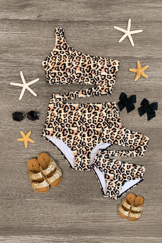 Mom & Me - Cheetah Cut Out One Shoulder Swimsuit