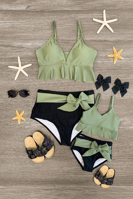 Mom & Me - Olive Green & Black Tie Bikini