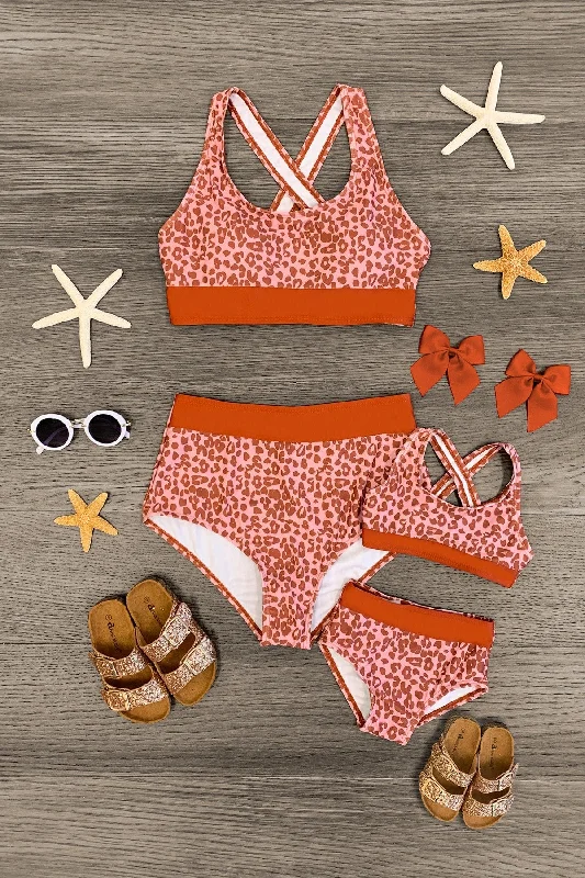 Mom & Me - Rust & Pink Cheetah Bikini