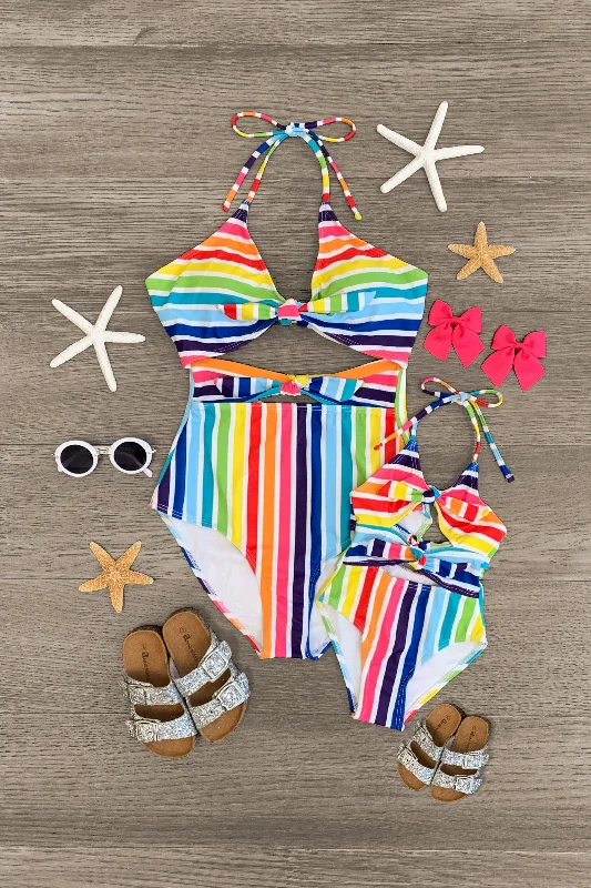 Mom & Me - Rainbow Stripe Cut Out Swimsuit