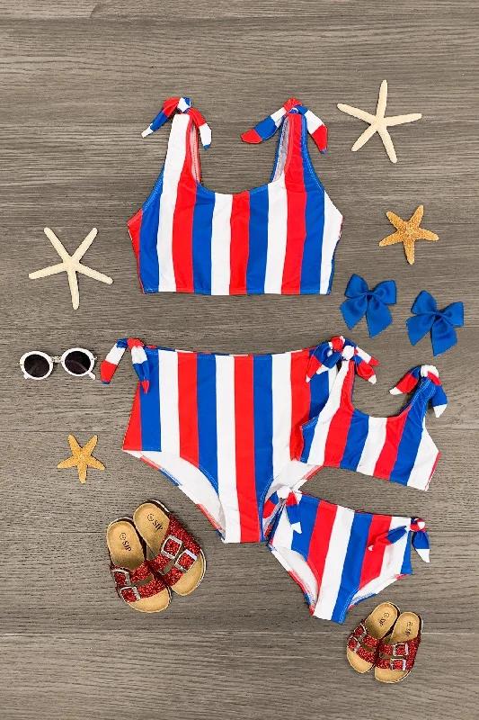 Mom & Me - Red White & Blue Striped Bikini