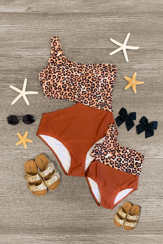 Mom & Me - Leopard One Shoulder Swimsuit