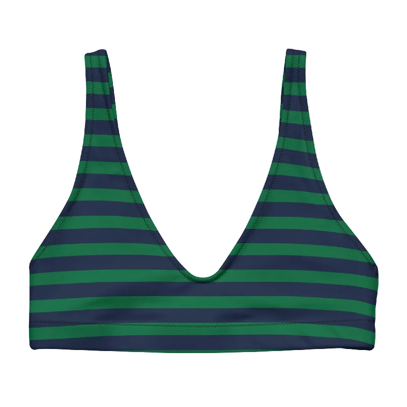 Navy Blue and Green Beach Stripes Halter Bikini Top