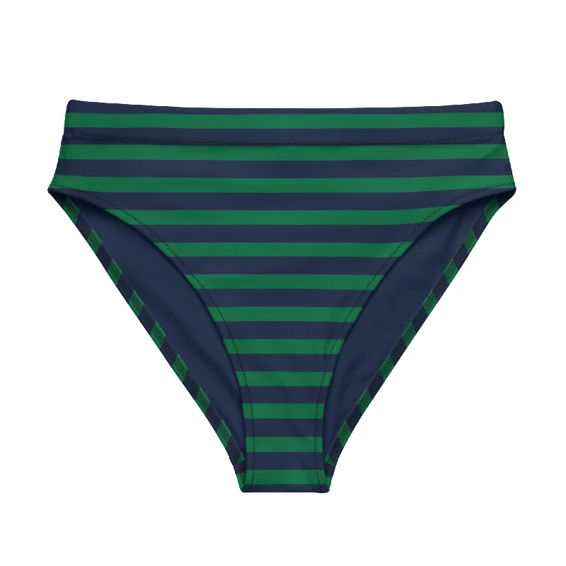 Navy Blue and Green Beach Stripes High Waisted Bikini Bottom