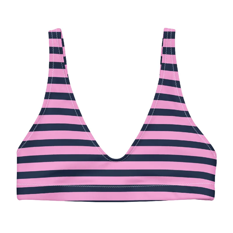 Navy Blue and Pink Beach Stripes Halter Bikini Top