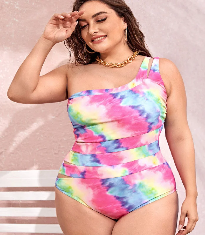 Upopby One-Shoulder Tie-Dye One-Piece Plus Size Swimsuit