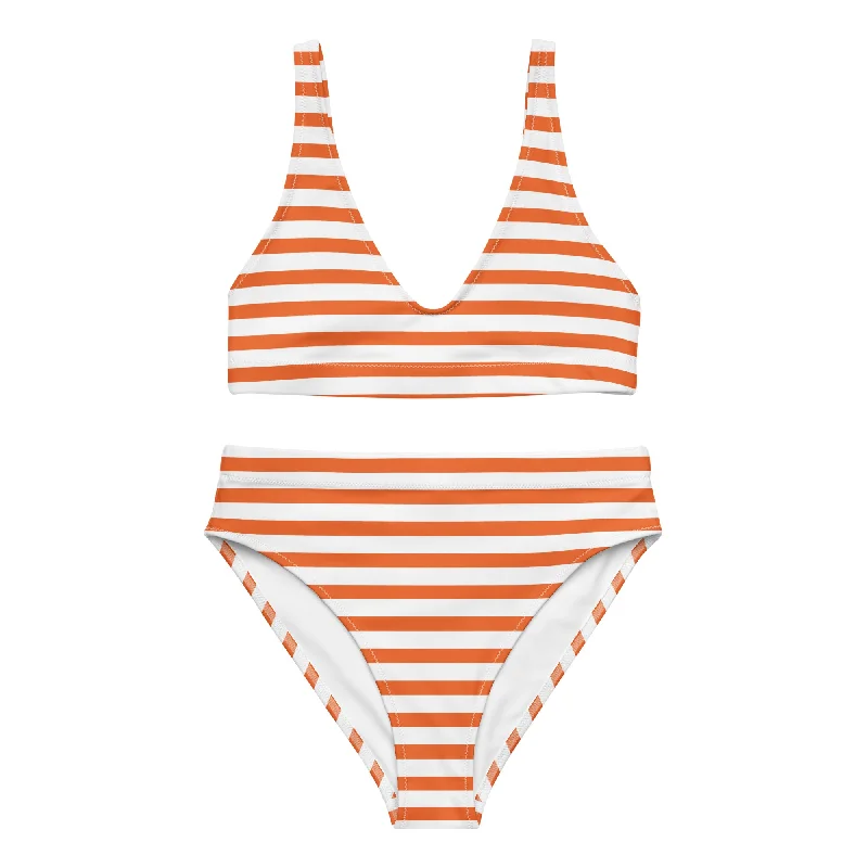 Orange and White Beach Stripes High Waisted Bikini