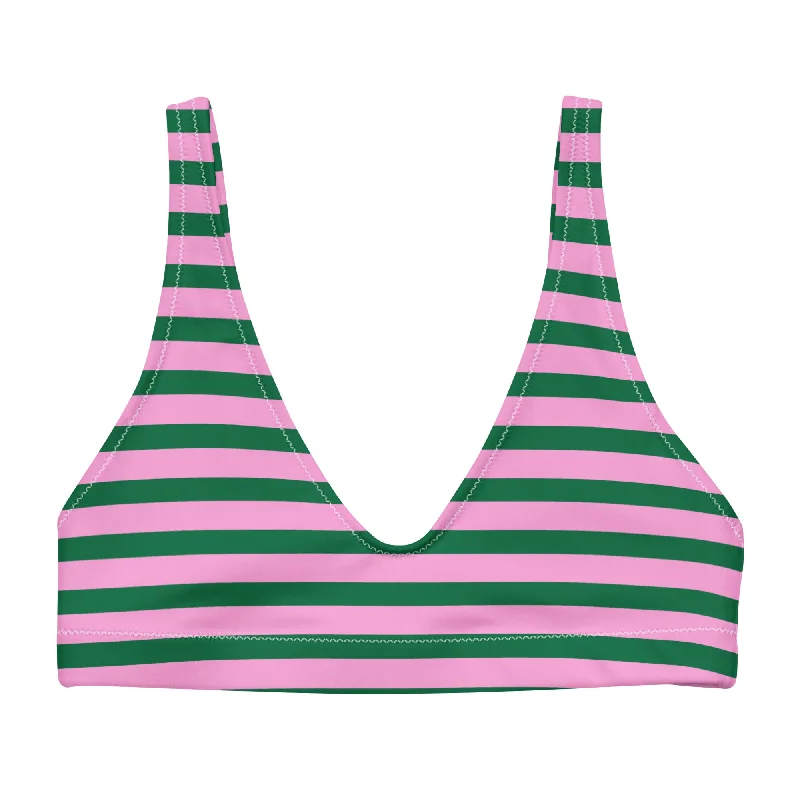 Pink and Green Beach Stripes Halter Bikini Top