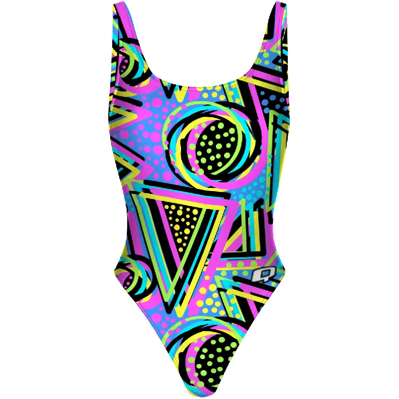 Purple 80s - High Hip One Piece Swimsuit