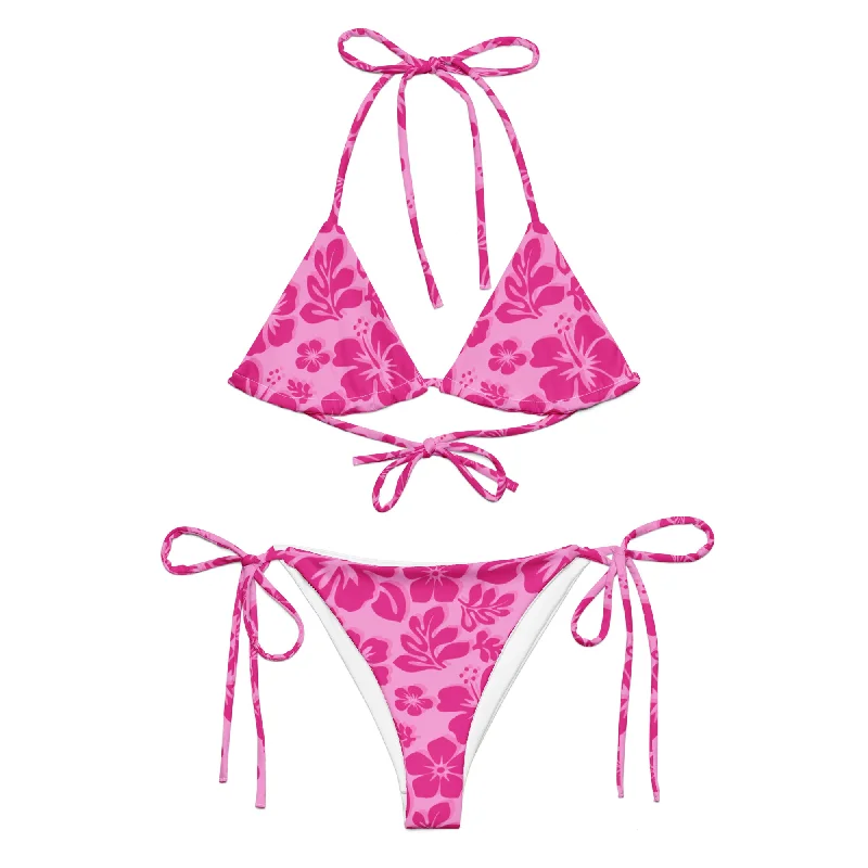 Raspberry Pinks Hawaiian Flowers String Bikini