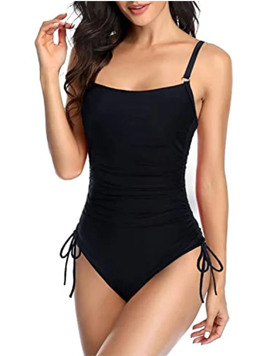 Upopby Belly Drawstring Side String One-Piece Tie Swimsuit