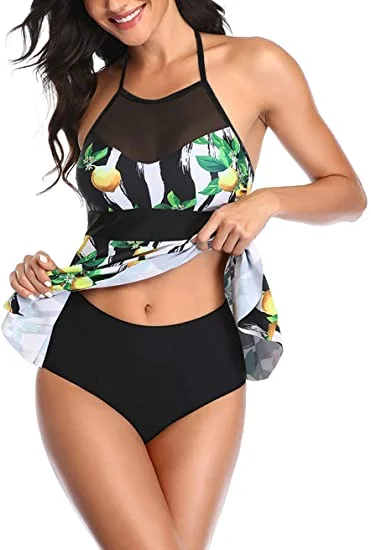 Upopby Ladies Mesh Abdominal Two-Piece Swimsuit