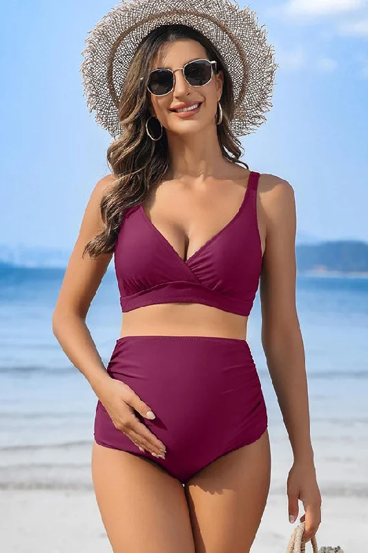 V Neck Pregnancy Push Up High Waisted Two Piece Swimsuit