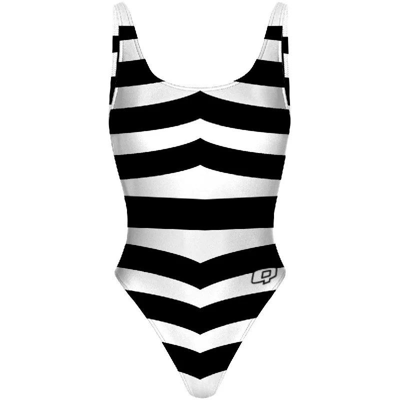 Vintage Black and White - High Hip One Piece Swimsuit