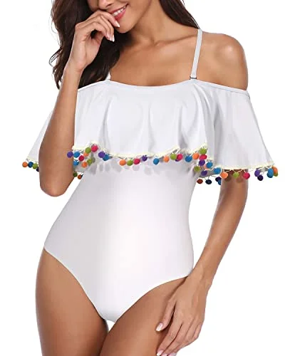 Flounce Retro Bathing Suit For Women One Piece Swimwear-White