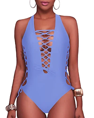 Chic High Cut Strappy Swimwear Monokini-Light Purple