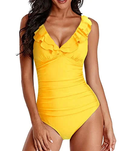 Long Torso One Piece Swimsuit For Women-Neon Yellow